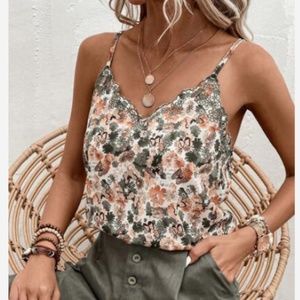 013 Boho Floral Butterfly Print Adjustable Strap Cami Tank Top